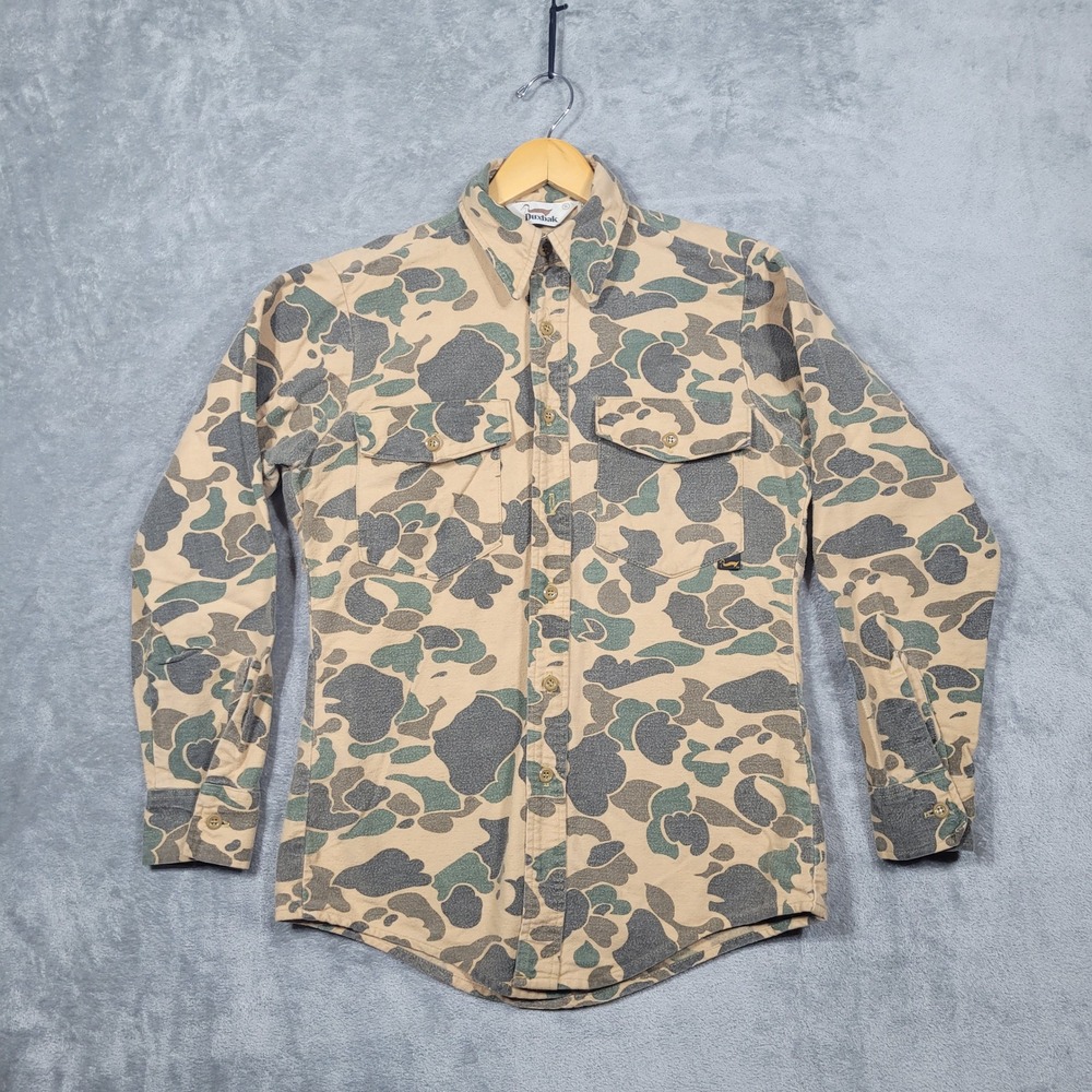 Vintage Duxbak Chamois Camo Hunting Shirt Men's Small Duck Hunter Brown Tan